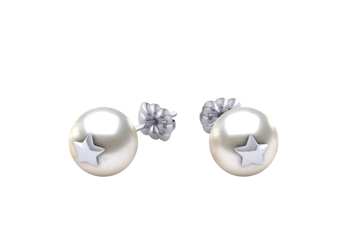 A natural color lustrous TRUE AAA QUALITY Australian South Sea Pearl Earring set features two 8mm South Sea cultured pearls. The Metal is 14K White Gold. The gram weight in this piece is approximately 2.12.