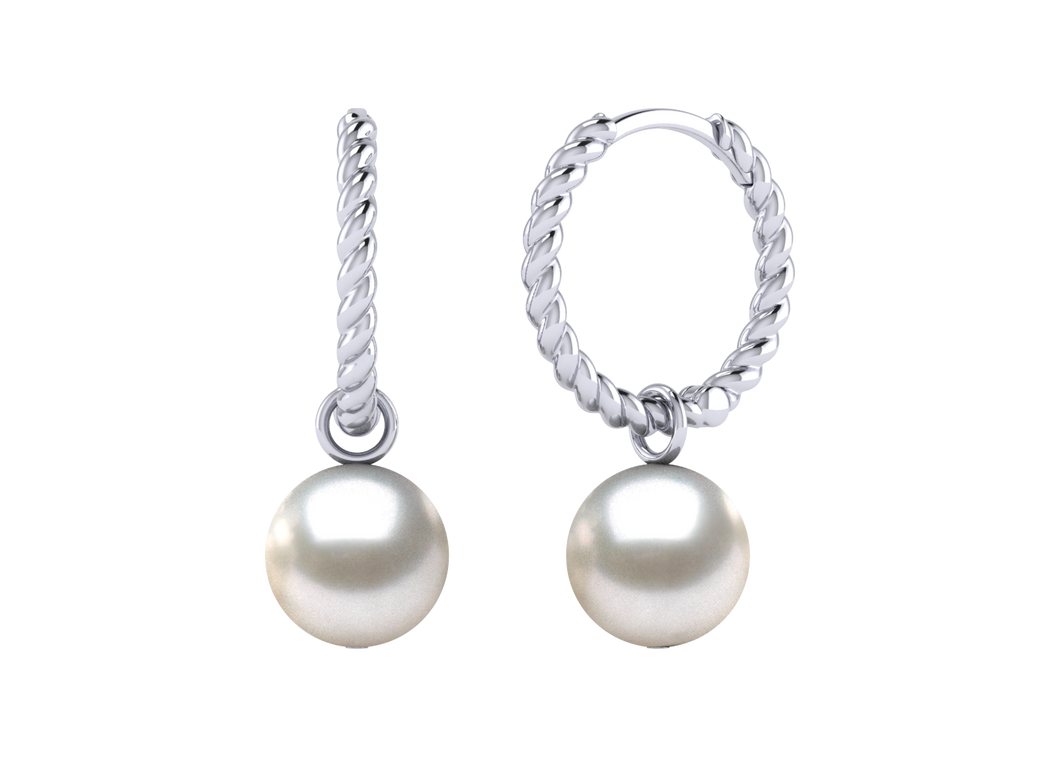A natural color lustrous TRUE AAA QUALITY Australian South Sea Pearl Earring set features two 8mm South Sea cultured pearls. The Metal is 14K White Gold. The gram weight in this piece is approximately 2.5.