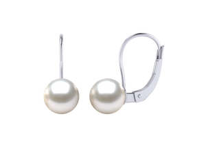 A natural color lustrous TRUE AAA QUALITY Australian South Sea Pearl Earring set features two 8mm South Sea cultured pearls. The Metal is 14K White Gold. The gram weight in this piece is approximately 1.94.