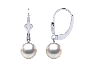 A natural color lustrous TRUE AAA QUALITY Australian South Sea Pearl Earring set features two 8mm South Sea cultured pearls. The Metal is 14K White Gold. The gram weight in this piece is approximately 2.26.