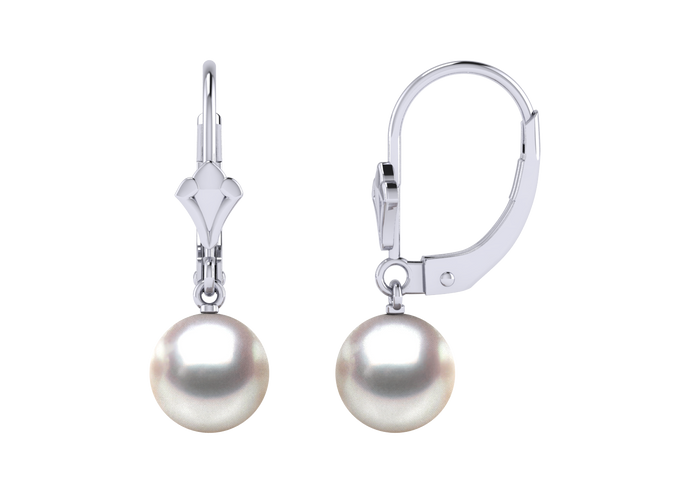 A natural color lustrous TRUE AAA QUALITY Australian South Sea Pearl Earring set features two 8mm South Sea cultured pearls. The Metal is 14K White Gold. The gram weight in this piece is approximately 2.26.