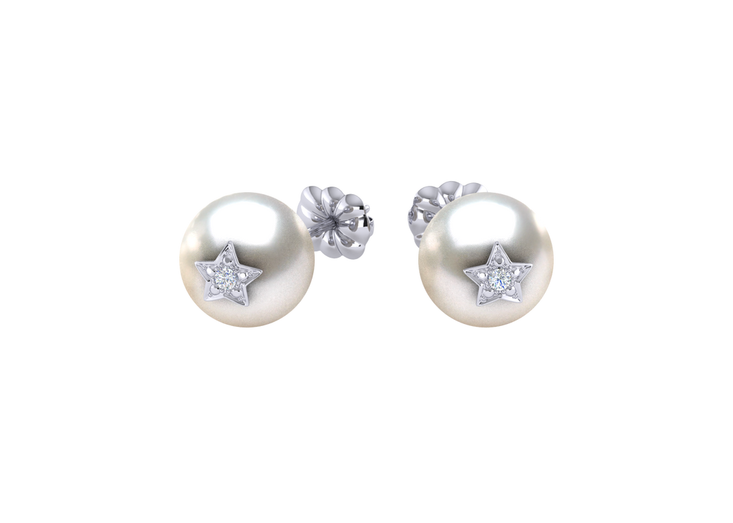 A natural color lustrous TRUE AAA QUALITY Australian South Sea Pearl Earring set features two 10mm South Sea cultured pearls. The Metal is 14K White Gold. The gram weight in this piece is approximately 0.96.