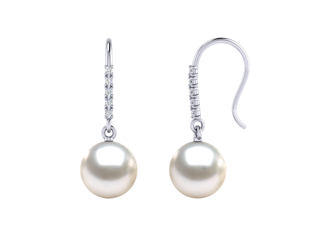 A natural color lustrous TRUE AAA QUALITY Australian South Sea Pearl Earring set features two 8mm South Sea cultured pearls. The Metal is 14K White Gold. The gram weight in this piece is approximately 2.07.