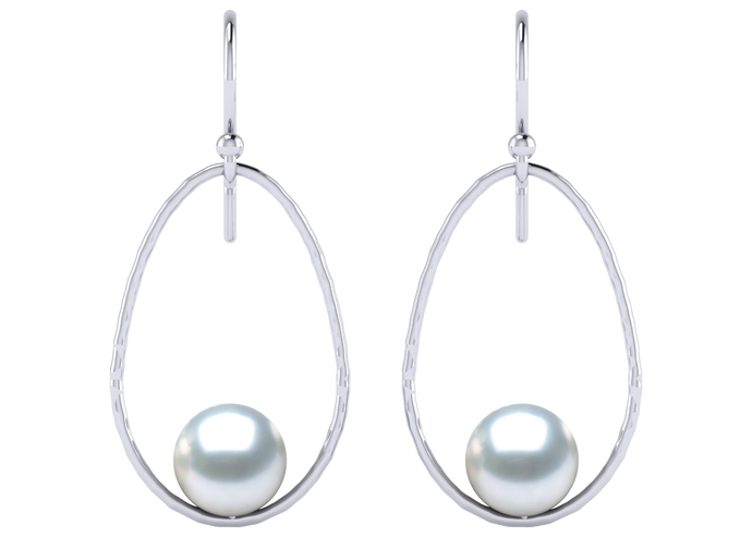 A natural color lustrous TRUE AAA QUALITY Australian South Sea Pearl Earring set features two 8.9mm South Sea cultured pearls. The Metal is 14K White Gold. The gram weight in this piece is approximately 3.66.
