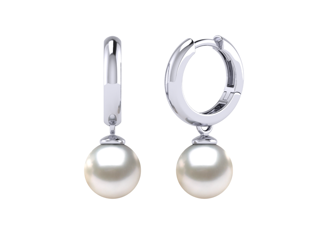 A natural color lustrous TRUE AAA QUALITY Australian South Sea Pearl Earring set features two 8mm South Sea cultured pearls. The Metal is 14K White Gold. The gram weight in this piece is approximately 1.5.