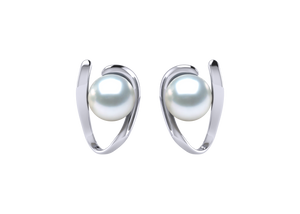 A natural color lustrous TRUE AAA QUALITY Australian South Sea Pearl Earring set features two 8mm South Sea cultured pearls. The Metal is 14K White Gold. The gram weight in this piece is approximately 1.1.