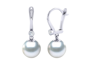 A natural color lustrous TRUE AAA QUALITY Australian South Sea Pearl Earring set features two 10mm South Sea cultured pearls. The Metal is 14K White Gold. The gram weight in this piece is approximately 4.63.