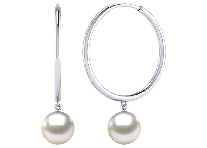 A natural color lustrous TRUE AAA QUALITY Australian South Sea Pearl Earring set features two 9mm South Sea cultured pearls. The Metal is 14K White Gold. The gram weight in this piece is approximately 1.69.