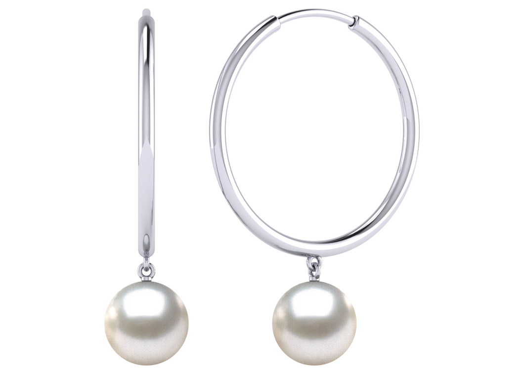 A natural color lustrous TRUE AAA QUALITY Australian South Sea Pearl Earring set features two 9mm South Sea cultured pearls. The Metal is 14K White Gold. The gram weight in this piece is approximately 1.69.