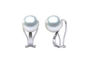 A natural color lustrous TRUE AAA QUALITY Australian South Sea Pearl Earring set features two 8mm South Sea cultured pearls. The Metal is 14K White Gold. The gram weight in this piece is approximately 2.02.
