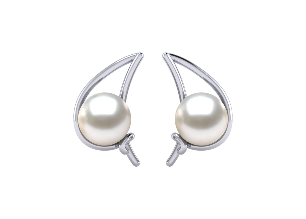 A natural color lustrous TRUE AAA QUALITY Australian South Sea Pearl Earring set features two 10mm South Sea cultured pearls. The Metal is 14K White Gold. The gram weight in this piece is approximately 1.24.