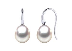 A natural color lustrous TRUE AAA QUALITY Australian South Sea Pearl Earring set features two 8mm South Sea cultured pearls. The Metal is 14K White Gold. The gram weight in this piece is approximately 8.22.
