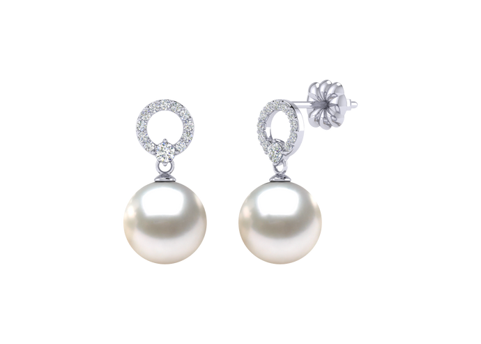A natural color lustrous TRUE AAA QUALITY Australian South Sea Pearl Earring set features two 8mm South Sea cultured pearls. The Metal is 14K White Gold. The gram weight in this piece is approximately 1.9.