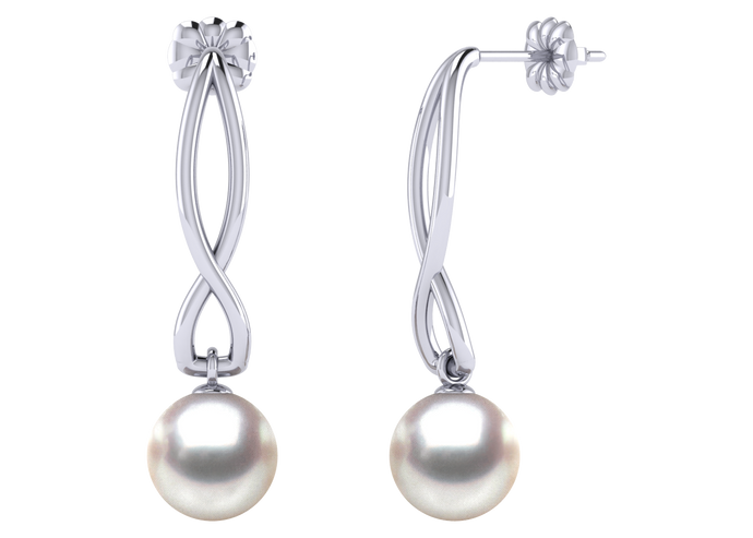 A natural color lustrous TRUE AAA QUALITY Australian South Sea Pearl Earring set features two 8.5mm South Sea cultured pearls. The Metal is 14K White Gold. The gram weight in this piece is approximately 1.1.