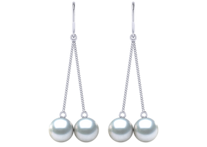 A natural color lustrous TRUE AAA QUALITY Australian South Sea Pearl Earring set features two 9mm South Sea cultured pearls. The Metal is 14K White Gold. The gram weight in this piece is approximately 1.73.