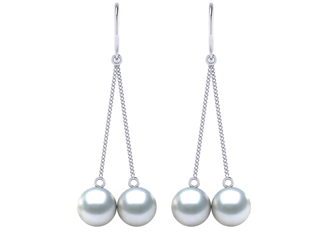 A natural color lustrous TRUE AAA QUALITY Australian South Sea Pearl Earring set features two 9mm South Sea cultured pearls. The Metal is 14K White Gold. The gram weight in this piece is approximately 1.73.