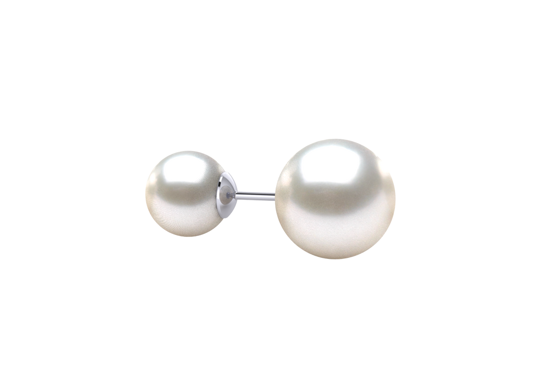 A natural color lustrous TRUE AAA QUALITY Australian South Sea Pearl Earring set features two 8.8mm South Sea cultured pearls. The Metal is 14K White Gold. The gram weight in this piece is approximately 1.1.