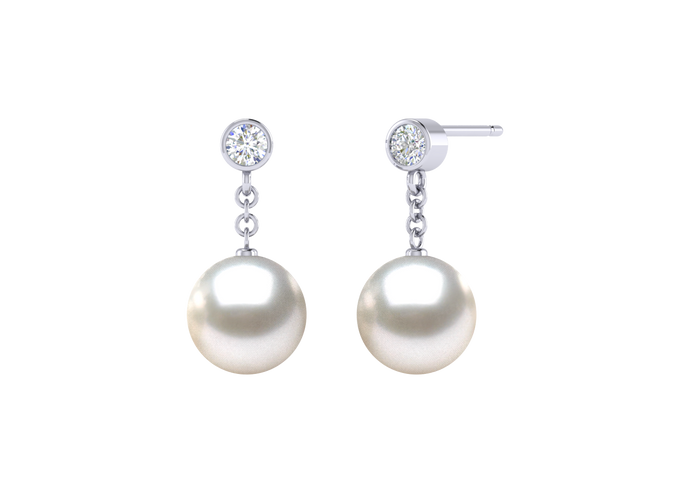 A natural color lustrous TRUE AAA QUALITY Australian South Sea Pearl Earring set features two 8mm South Sea cultured pearls. The Metal is 14K White Gold. The gram weight in this piece is approximately 3.17.