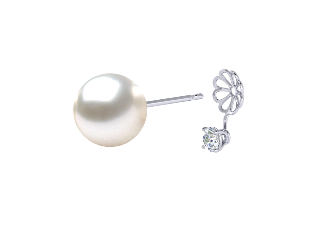 A natural color lustrous TRUE AAA QUALITY Australian South Sea Pearl Earring set features two 9mm South Sea cultured pearls. The Metal is 14K White Gold. The gram weight in this piece is approximately 2.77.