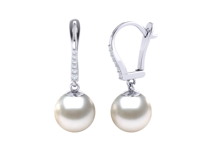 A natural color lustrous TRUE AAA QUALITY Australian South Sea Pearl Earring set features two 12mm South Sea cultured pearls. The Metal is 14K White Gold. The gram weight in this piece is approximately 0.32.