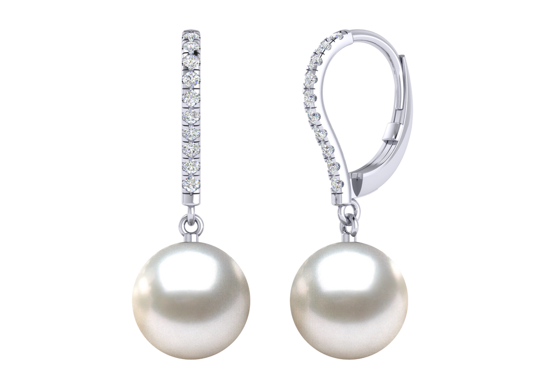 A natural color lustrous TRUE AAA QUALITY Australian South Sea Pearl Earring set features two 10mm South Sea cultured pearls. The Metal is 14K White Gold. The gram weight in this piece is approximately 2.97.