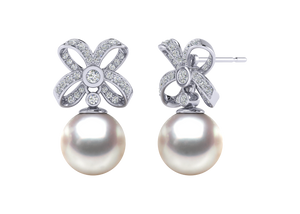 A natural color lustrous TRUE AAA QUALITY Australian South Sea Pearl Earring set features two 10mm South Sea cultured pearls. The Metal is 14K White Gold. The gram weight in this piece is approximately 0.6.