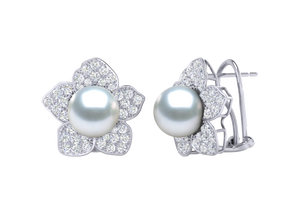A natural color lustrous TRUE AAA QUALITY Australian South Sea Pearl Earring set features two 9mm South Sea cultured pearls. The Metal is 14K White Gold. The gram weight in this piece is approximately 0.86.