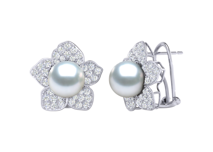 A natural color lustrous TRUE AAA QUALITY Australian South Sea Pearl Earring set features two 9mm South Sea cultured pearls. The Metal is 14K White Gold. The gram weight in this piece is approximately 0.86.