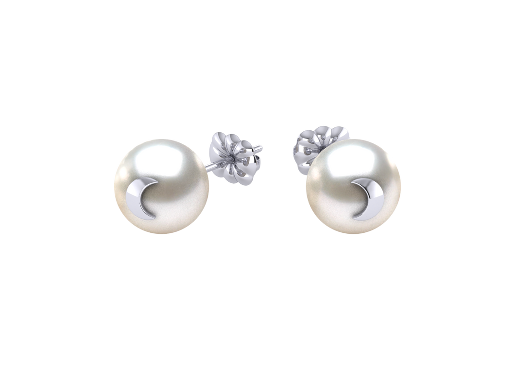 A natural color lustrous TRUE AAA QUALITY Australian South Sea Pearl Earring set features two 8.5mm South Sea cultured pearls. The Metal is 14K White Gold. The gram weight in this piece is approximately 0.46.
