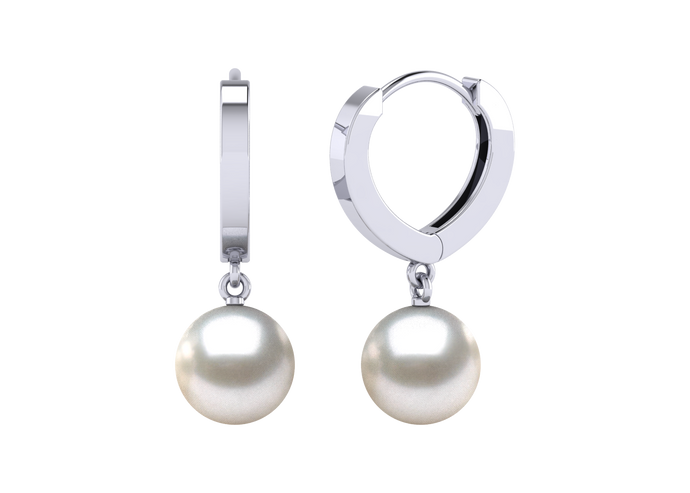 A natural color lustrous TRUE AAA QUALITY Australian South Sea Pearl Earring set features two 8mm South Sea cultured pearls. The Metal is 14K White Gold. The gram weight in this piece is approximately 3.14.