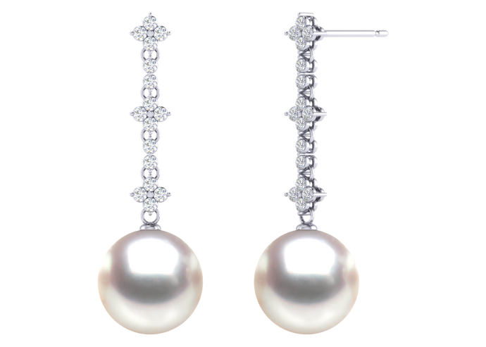 A natural color lustrous TRUE AAA QUALITY Australian South Sea Pearl Earring set features two 13mm South Sea cultured pearls. The Metal is 14K White Gold. The gram weight in this piece is approximately 0.32.