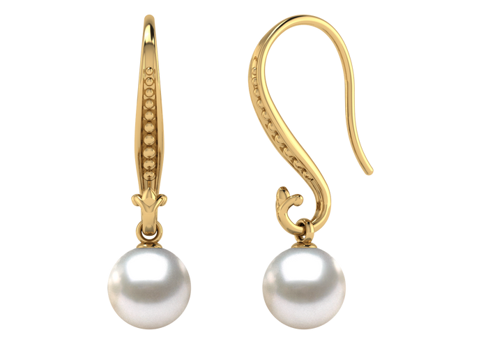 A natural color lustrous TRUE AAA QUALITY Australian South Sea Pearl Earring set features two 8mm South Sea cultured pearls. The Metal is 14K Yellow Gold. The gram weight in this piece is approximately 0.77.