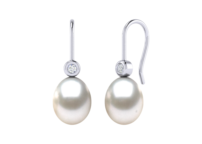 A natural color lustrous TRUE AAA QUALITY Australian South Sea Pearl Earring set features two 8mm South Sea cultured pearls. The Metal is 14K White Gold. The gram weight in this piece is approximately 3.02.