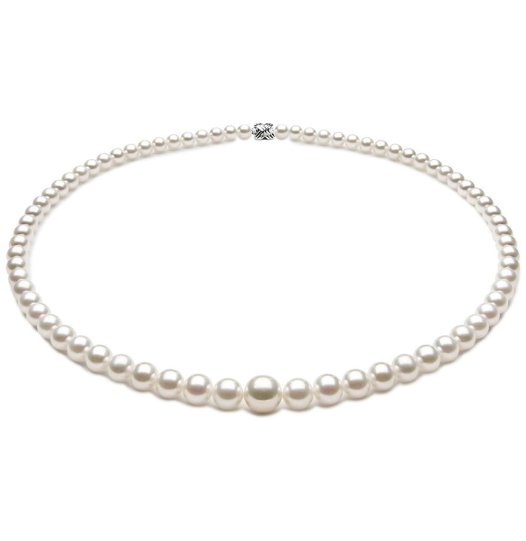 3.5 x 7.50mm Round True AAA Quality White Saltwater Cultured Pearl Necklace 16 Inches