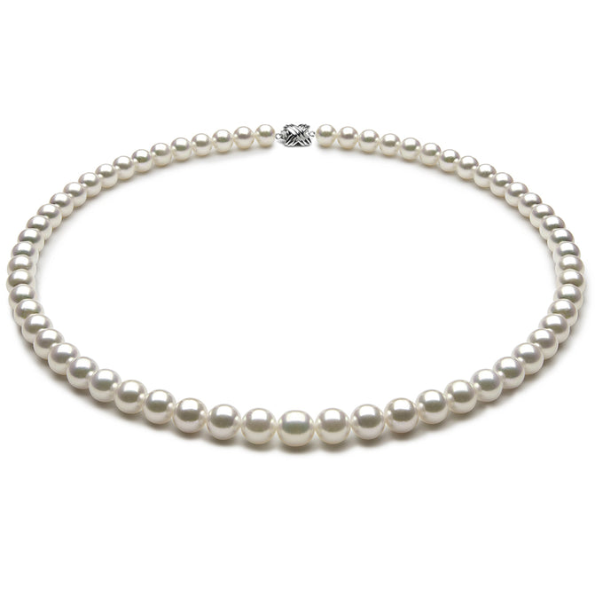 6.5 x 7.00mm Round True AAA Quality White Saltwater Cultured Pearl Necklace 16 Inches