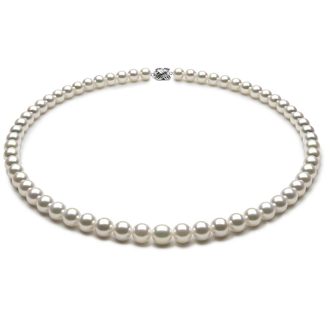6.5 x 7.00mm Round True AAA Quality White Saltwater Cultured Pearl Necklace 16 Inches