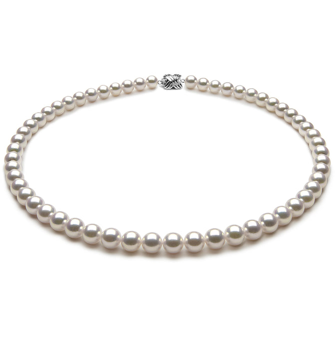 7.0 x 7.50mm Round True AAA Quality White Saltwater Cultured Pearl Necklace 16 Inches
