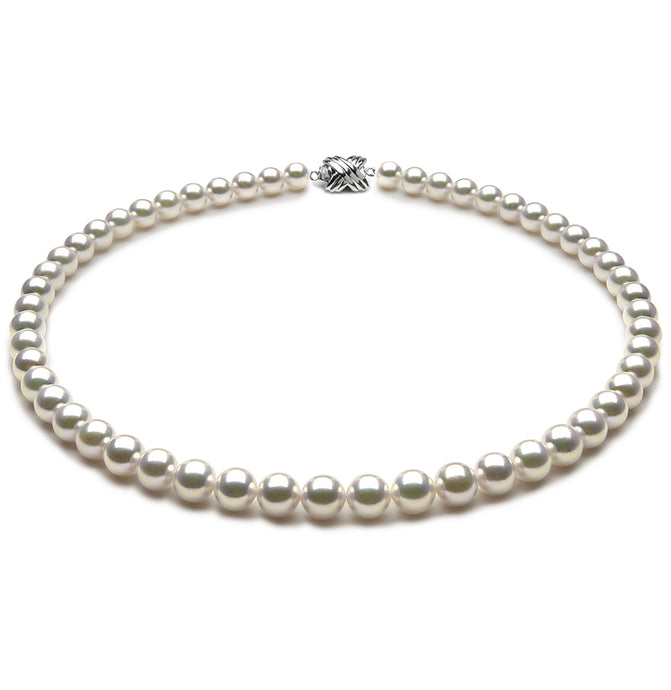 7.5 x 8.00mm Round True AAA Quality White Saltwater Cultured Pearl Necklace 16 Inches