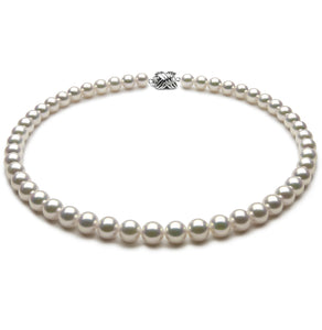 8.0 x 8.50mm Round True AAA Quality White Saltwater Cultured Pearl Necklace 16 Inches