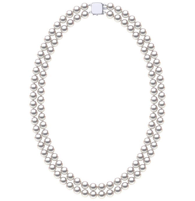 7.0 x 7.50mm Round True AAA Quality White Rose Saltwater Cultured Pearl Necklace 16 Inches