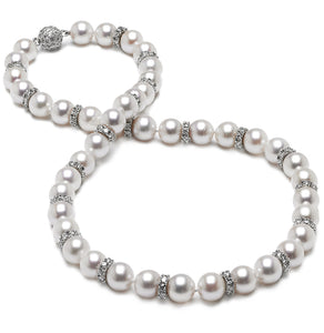 7.5 x 8.00mm Round Gem Quality White Saltwater Cultured Pearl Necklace 16 Inches