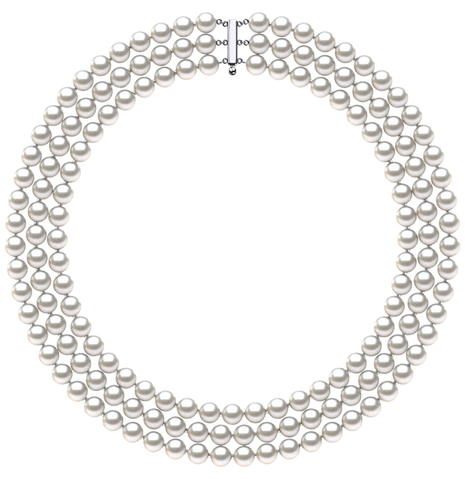 7.5 x 8.00mm Round AA Quality White Saltwater Cultured Pearl Necklace 16 Inches