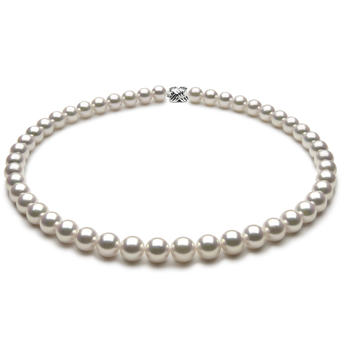 8.5 x 9.00mm Round True AAA Quality White Saltwater Cultured Pearl Necklace 16 Inches
