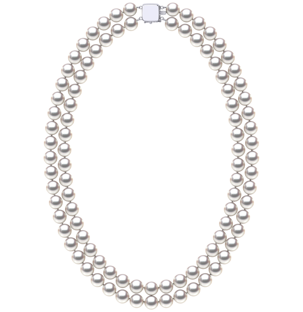 8.0 x 8.50mm Round True AAA Quality White Rose Saltwater Cultured Pearl Necklace 16 Inches