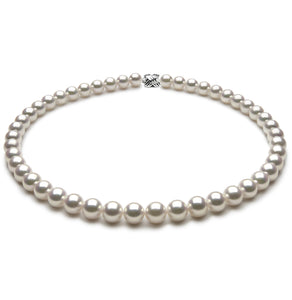 9.0 x 9.50mm Round True AA Quality White Saltwater Cultured Pearl Necklace 16 Inches