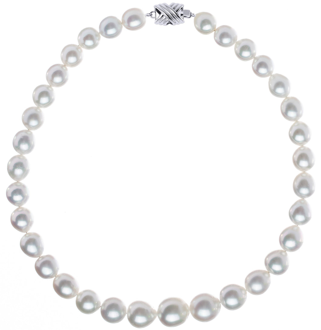 10mm x 13mm Oval True AAA Quality White Saltwater Cultured Pearl Necklace