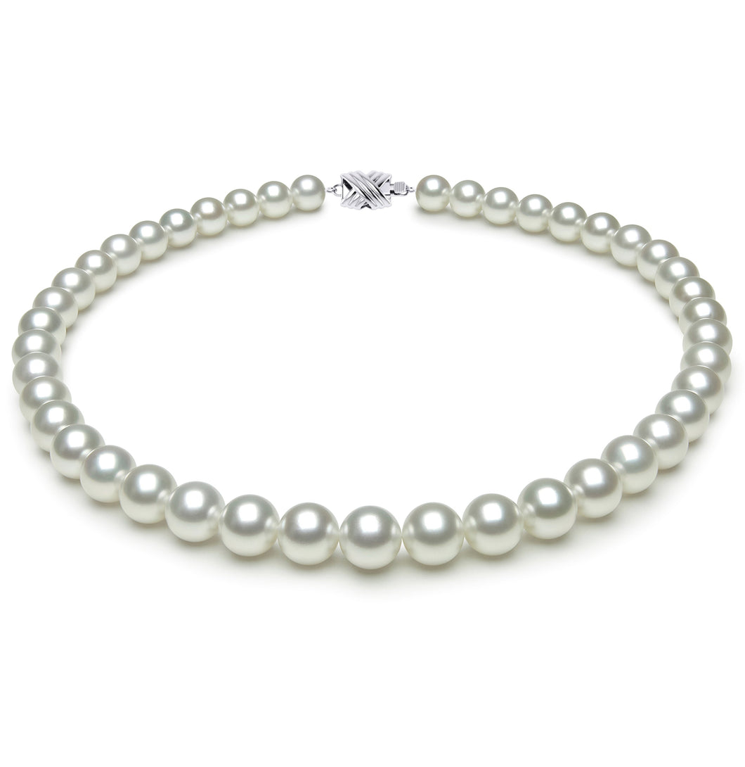 9mm x 10mm Round True AAA Quality White Saltwater Cultured pearl necklace 16 Inches