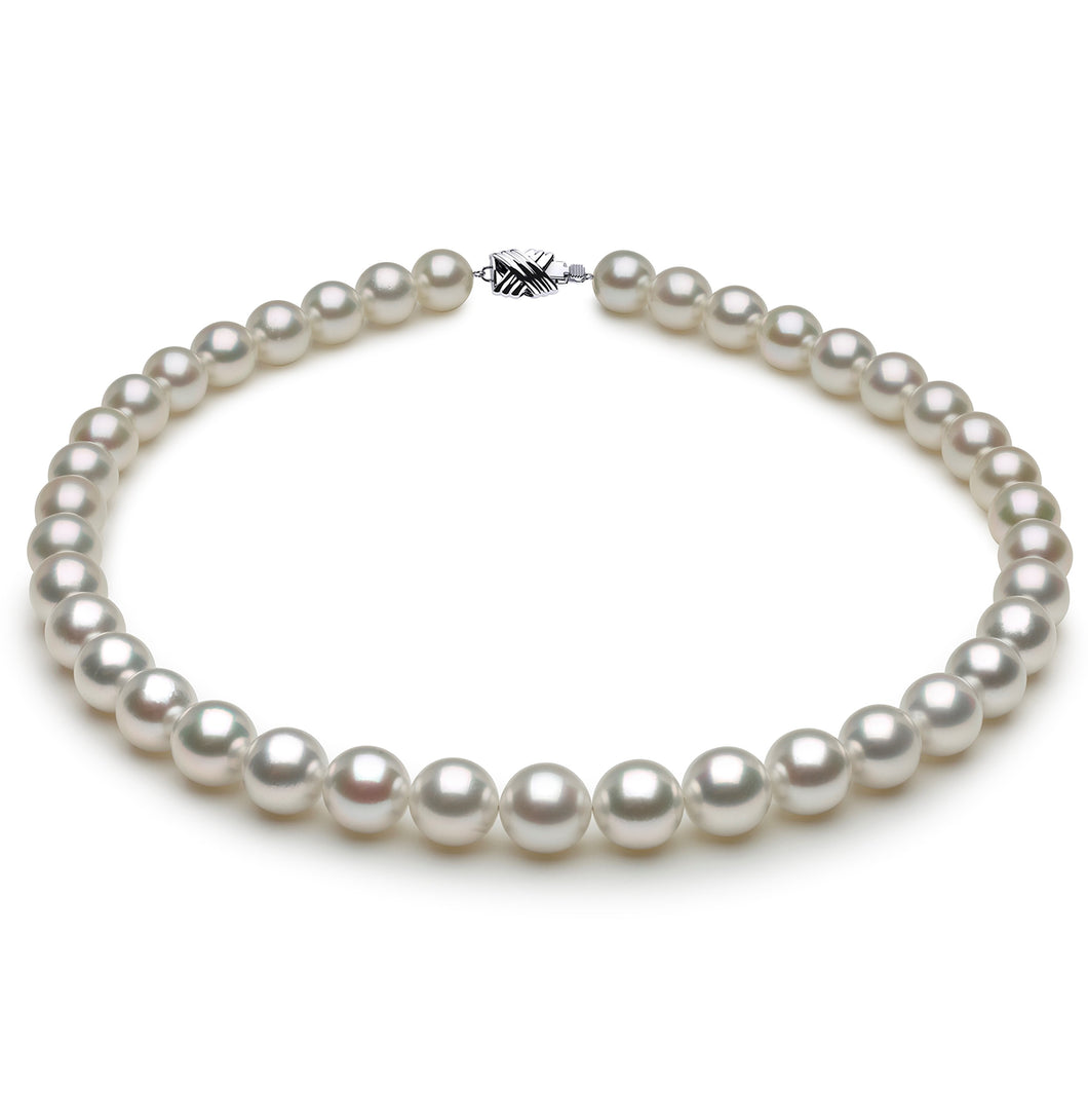 10mm x 10.5mm Round True AAA Quality White Saltwater Cultured pearl necklace 16 Inches