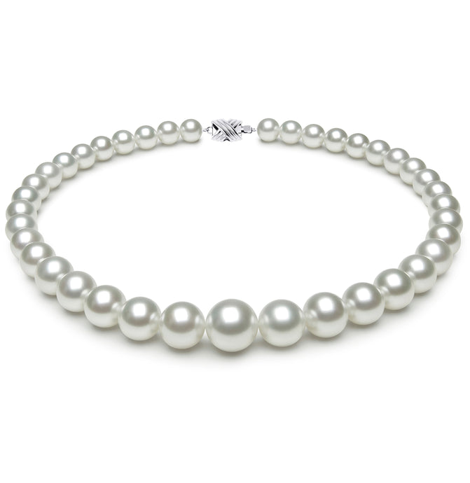 10mm x 14mm Mostly Round True AAA Quality White Saltwater Cultured pearl necklace 16 Inches