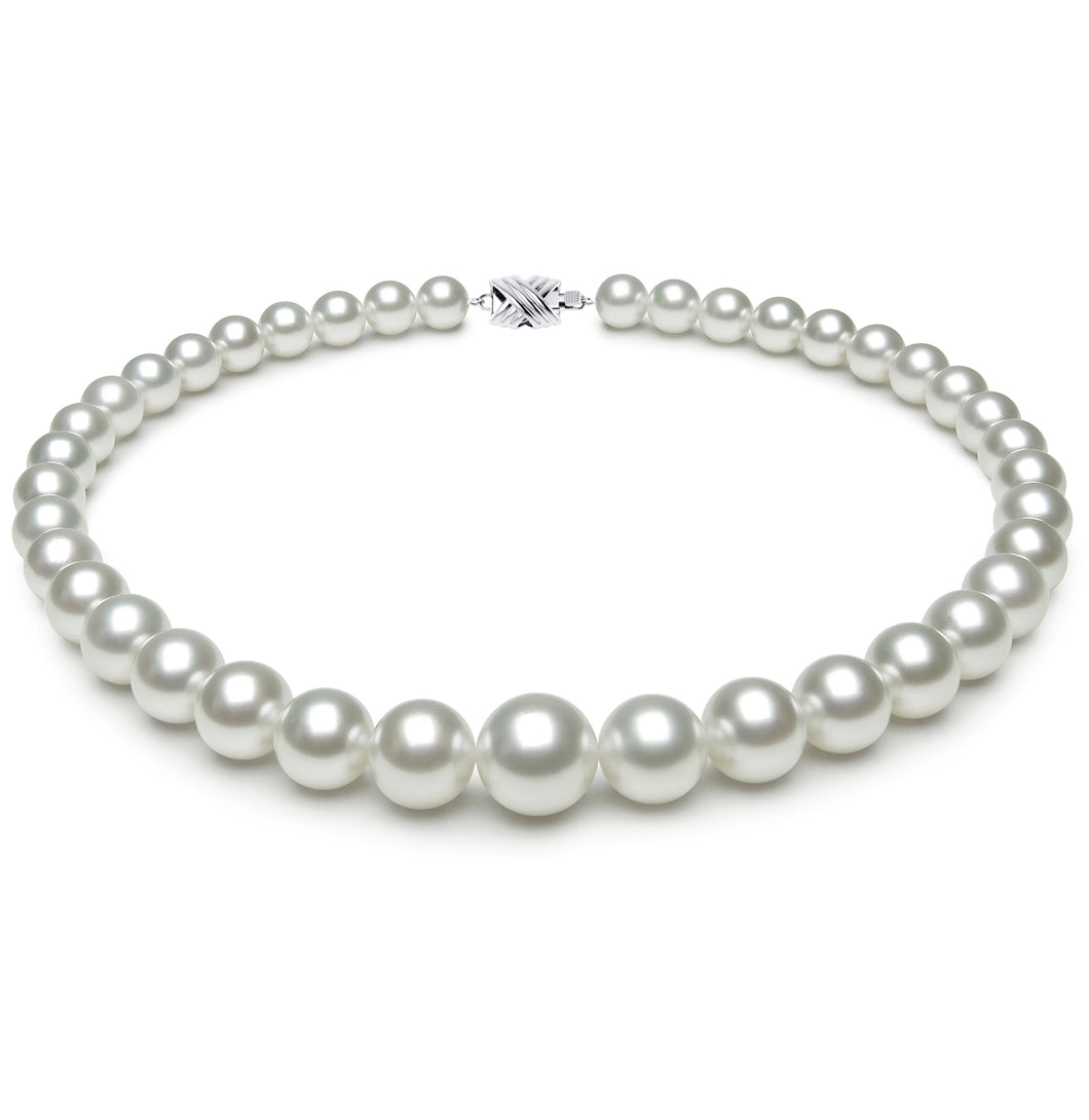 10mm x 14mm Mostly Round True AAA Quality White Saltwater Cultured pearl necklace 16 Inches